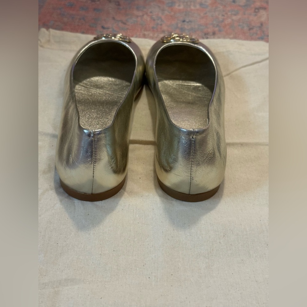 Tory Burch Chelsea Leather Metallic Silver Ballet Flats Size 7 - Picture 9 of 12